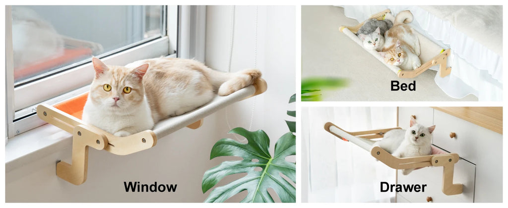 MEWOOFUN Cat Window Perch Lounge Mount Hammock Window Seat Bed Shelves for Indoor Cats No Drilling No Suction Cup