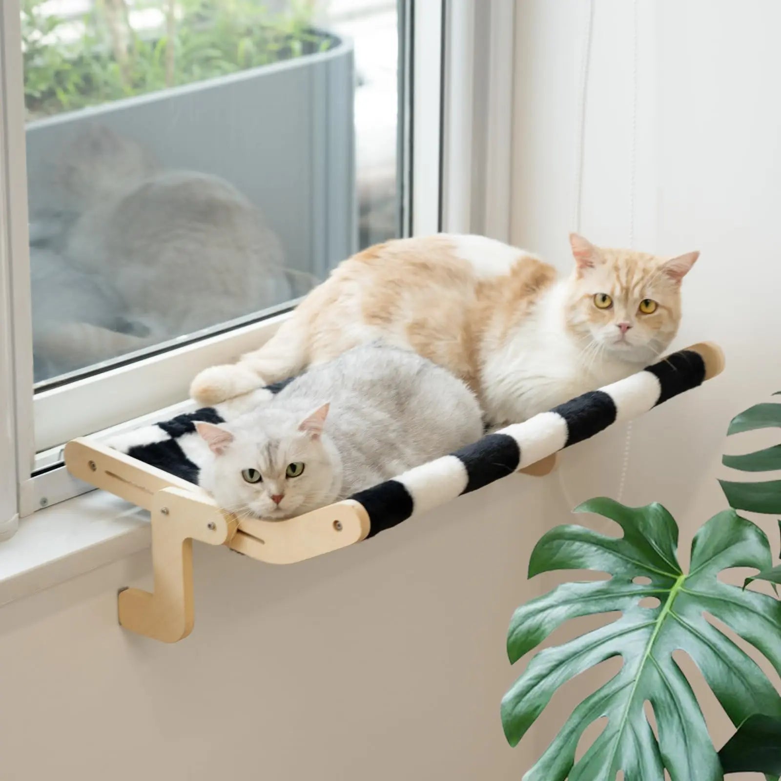 MEWOOFUN Cat Window Perch Lounge Mount Hammock Window Seat Bed Shelves for Indoor Cats No Drilling No Suction Cup