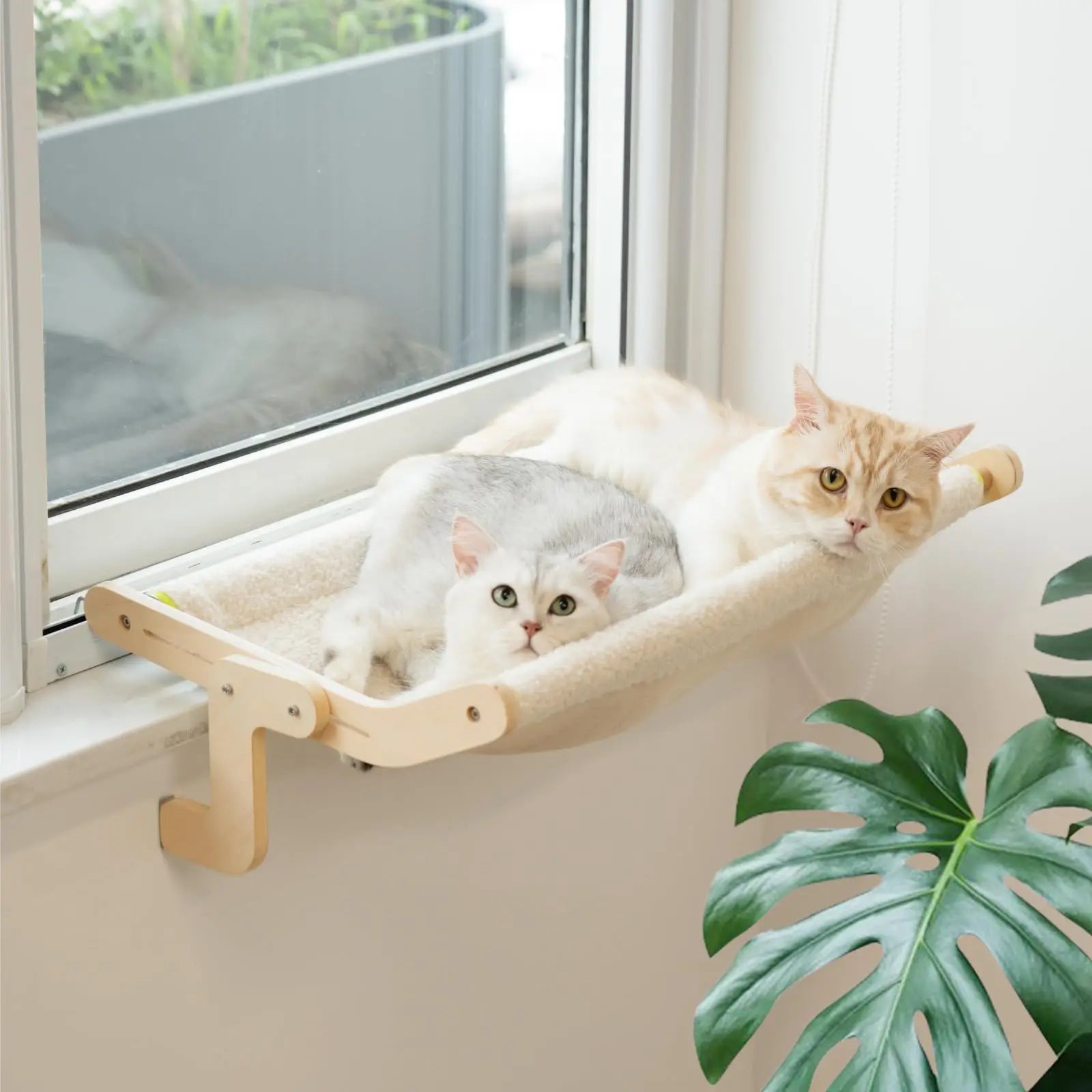 MEWOOFUN Cat Window Perch Lounge Mount Hammock Window Seat Bed Shelves for Indoor Cats No Drilling No Suction Cup
