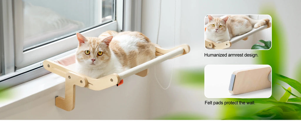 MEWOOFUN Cat Window Perch Lounge Mount Hammock Window Seat Bed Shelves for Indoor Cats No Drilling No Suction Cup